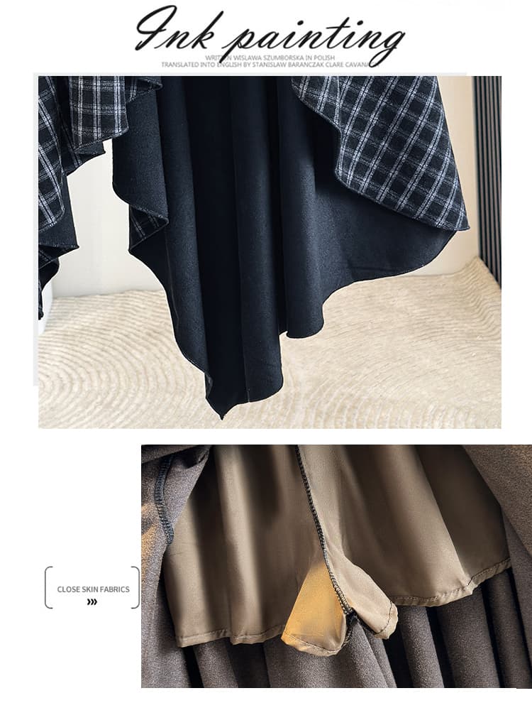 실사 빅 사이즈 여성 의류 가을 겨울 새로운 지방 mm 레트로 불규칙 체크무늬 스웨이드 원단 허리 수축 슬림해 보이는 반신 치마 상세 이미지 18