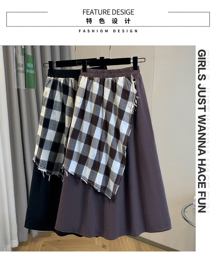 실사 빅 사이즈 여성 의류 가을 의상 새로운 지방 mm 레트로 디자인 센스 불규칙 패치워크 연령 감소 슬림해 보이는 반신 치마 상세 이미지 7