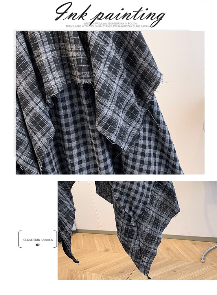 실사 빅 사이즈 여성 의류 가을 겨울 새로운 지방 mm 품격 레트로 불규칙 체크무늬 배색 패치워크 우산 치마 반신 스커트 상세 이미지 16