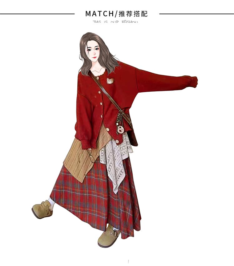 실사 빅 사이즈 여성 의류 가을과 겨울 지방 mm 품격 디자인 센스 불규칙 패치워크 표지 배 슬림해 보이는 체크무늬 반신 스커트 상세 이미지 2