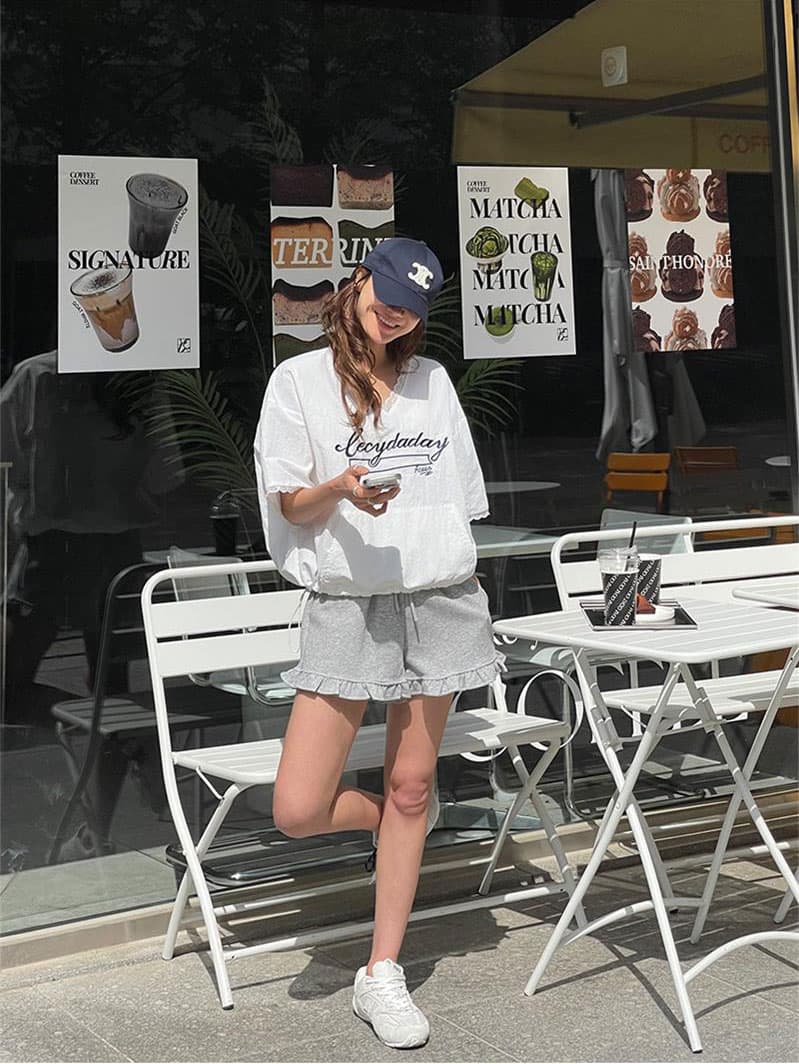 있음 선적 레이스 레이스 펌프 로프 V넥 알파벳 자수 아메리칸 캐주얼 셔츠 티셔츠 맨위 상세 이미지 5
