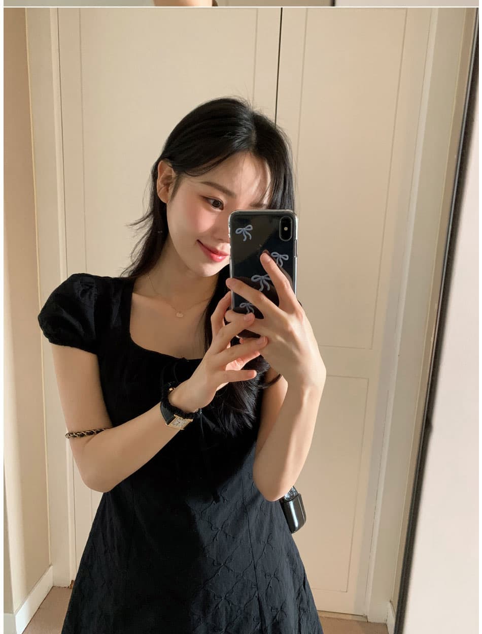 있음 선적 나비 매듭 귀여운 자수 레이스업 드레스 미니 스커트 상세 이미지 5