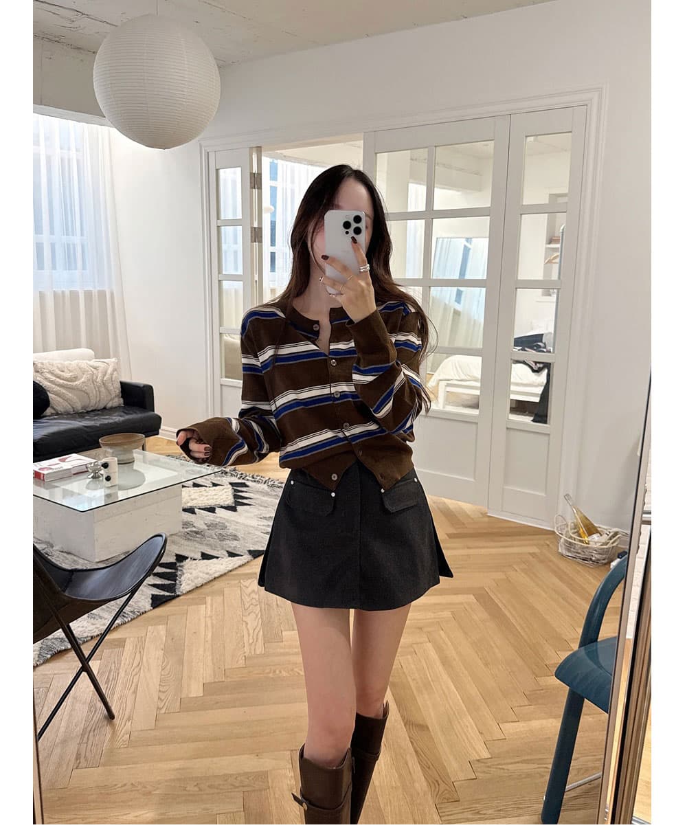 있음 선적 26s 새로운 노크 화재 배색 스트라이프 다용도 니트 카디건 코트 상세 이미지 1