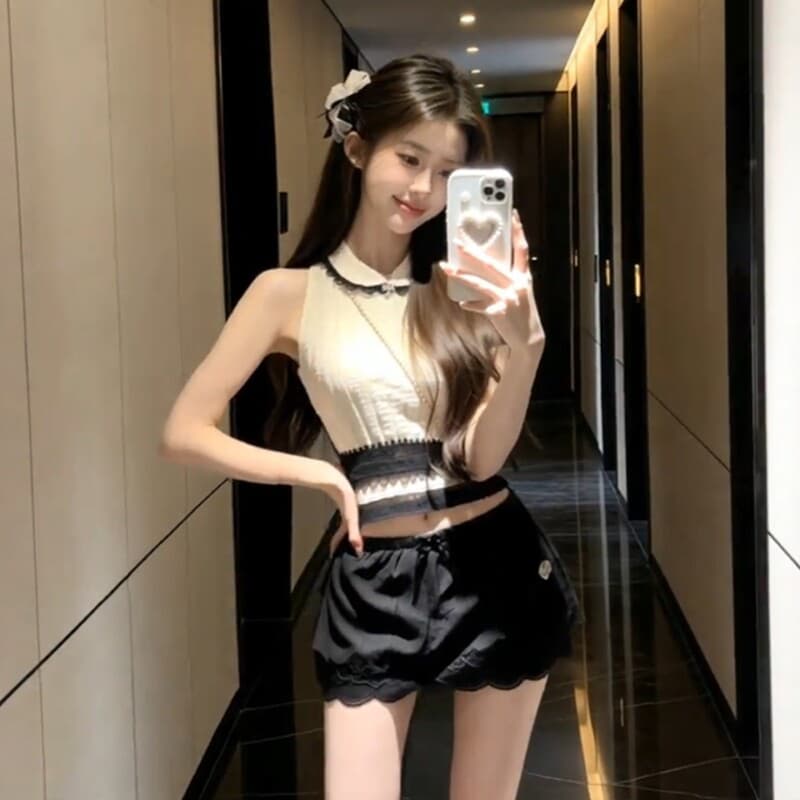 프랑스식 품격 베이비 칼라 핫걸 레이스 니트 조끼 여성 의류 2026 여름 새로운 작은 샤넬 스타일 아름다운 맨위 이미지 5