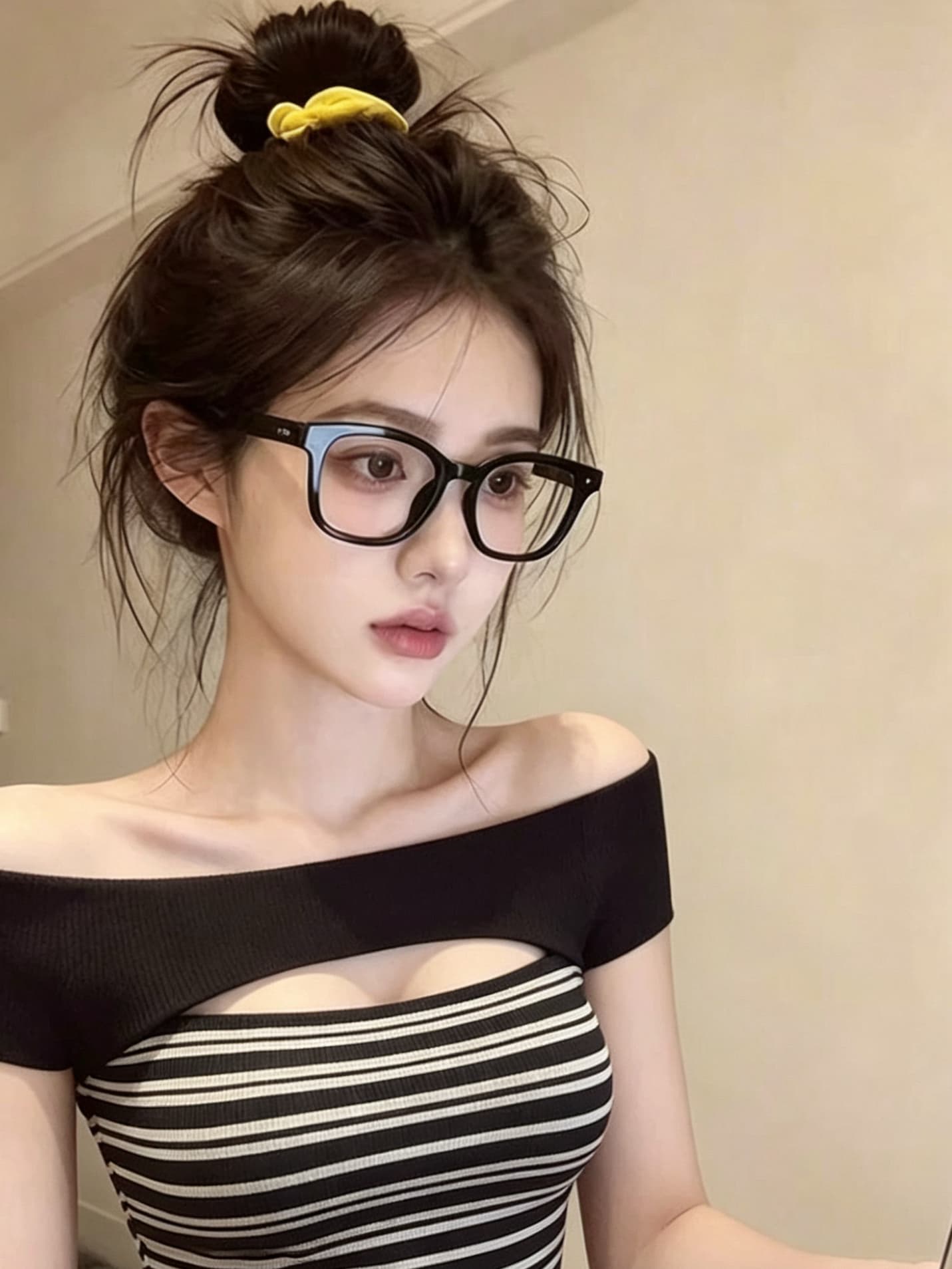 여름 달콤한 핫걸 디자인 센스 흑백 줄무늬 오프숄더 반팔 티셔츠 여성 다용도 chic 몸매 가꾸기 작은 대중 맨위 이미지 4
