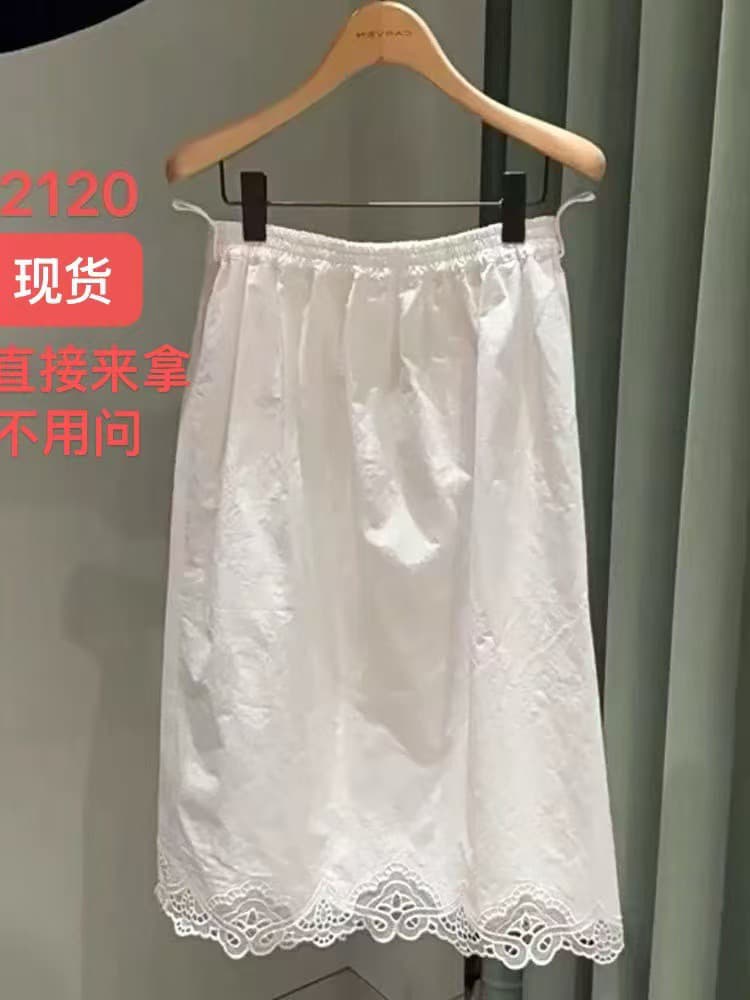 광저우 열세 개 고급 폭발 아메리칸 레트로 부드러운 품격 A라인 스커트 여성 여름 레이스 조각 반신 스커트