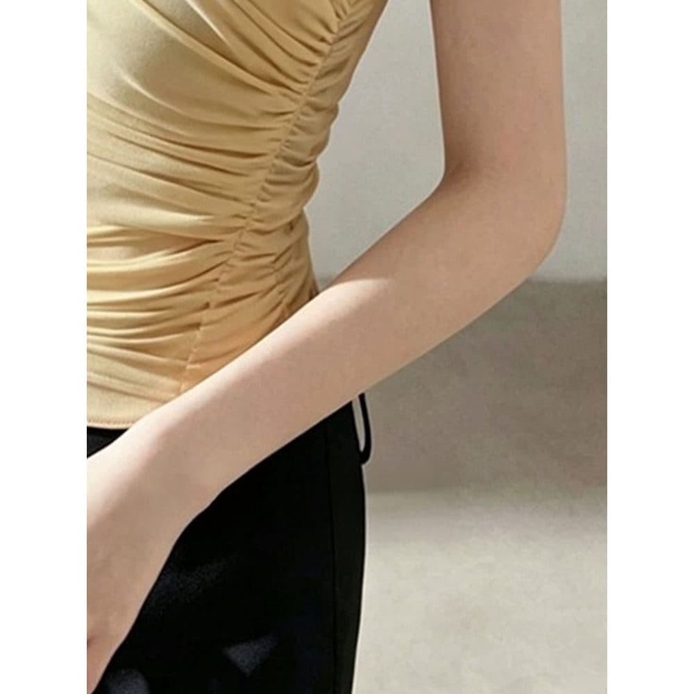 여름 프랑스식 달콤한 핫걸 패션 외국 가스 디자인 센스 황색 비스듬한 어깨 조끼 여성 자이언트 잘 생긴 몸매 가꾸기 슬림해 보이는 맨위 상세 이미지 6