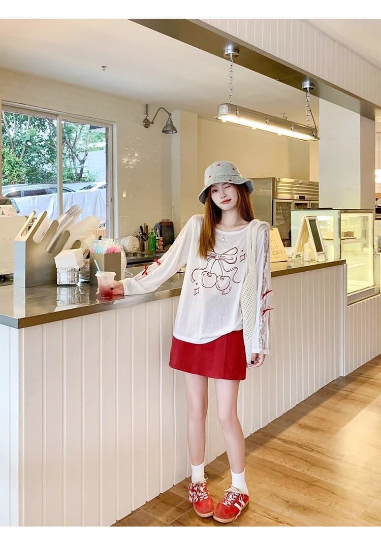한 번 작은 짭짤한 한 부서 화이트 얇은 스타일 레이스 긴팔 자외선 차단 블라우스 여성 여름 루즈핏 느긋한 에어컨 셔츠 티셔츠 맨위 상세 이미지 4