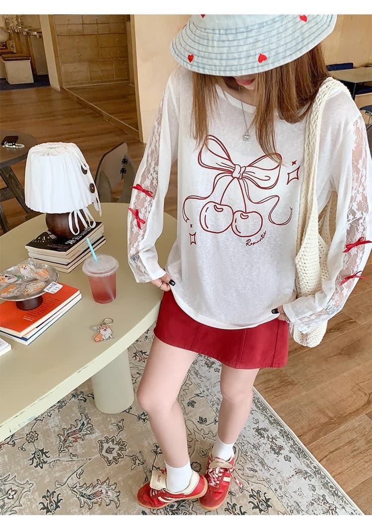 한 번 작은 짭짤한 한 부서 화이트 얇은 스타일 레이스 긴팔 자외선 차단 블라우스 여성 여름 루즈핏 느긋한 에어컨 셔츠 티셔츠 맨위 상세 이미지 6