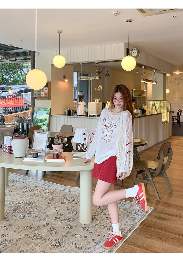 한 번 작은 짭짤한 한 부서 화이트 얇은 스타일 레이스 긴팔 자외선 차단 블라우스 여성 여름 루즈핏 느긋한 에어컨 셔츠 티셔츠 맨위 상세 이미지 12