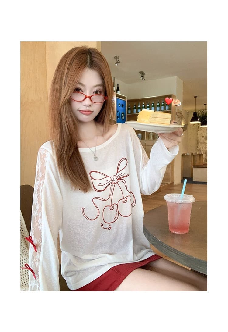 한 번 작은 짭짤한 한 부서 화이트 얇은 스타일 레이스 긴팔 자외선 차단 블라우스 여성 여름 루즈핏 느긋한 에어컨 셔츠 티셔츠 맨위 상세 이미지 13
