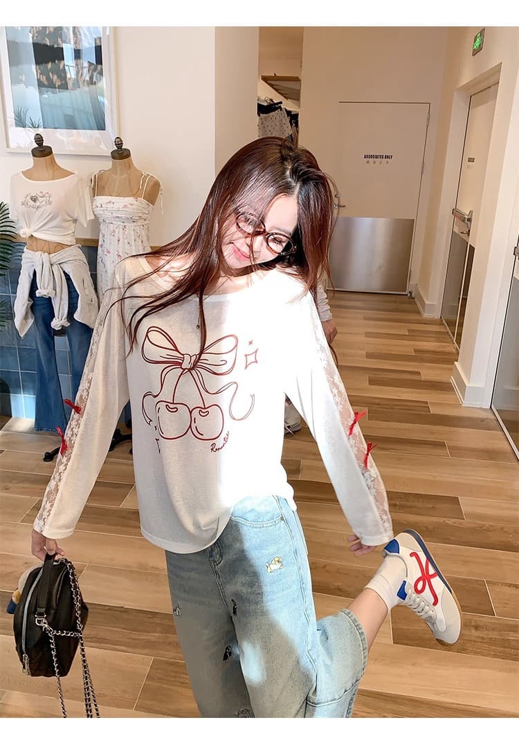 한 번 작은 짭짤한 한 부서 화이트 얇은 스타일 레이스 긴팔 자외선 차단 블라우스 여성 여름 루즈핏 느긋한 에어컨 셔츠 티셔츠 맨위 상세 이미지 15
