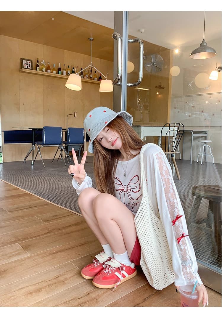 한 번 작은 짭짤한 한 부서 화이트 얇은 스타일 레이스 긴팔 자외선 차단 블라우스 여성 여름 루즈핏 느긋한 에어컨 셔츠 티셔츠 맨위 상세 이미지 16