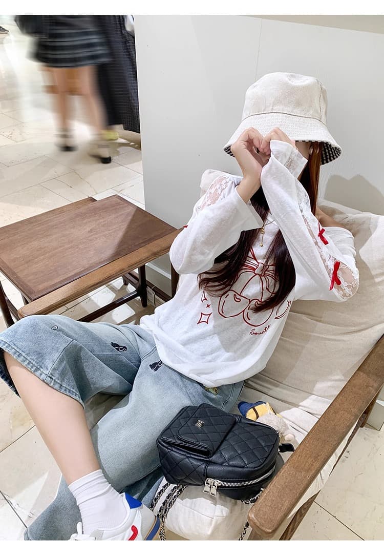 한 번 작은 짭짤한 한 부서 화이트 얇은 스타일 레이스 긴팔 자외선 차단 블라우스 여성 여름 루즈핏 느긋한 에어컨 셔츠 티셔츠 맨위 상세 이미지 19