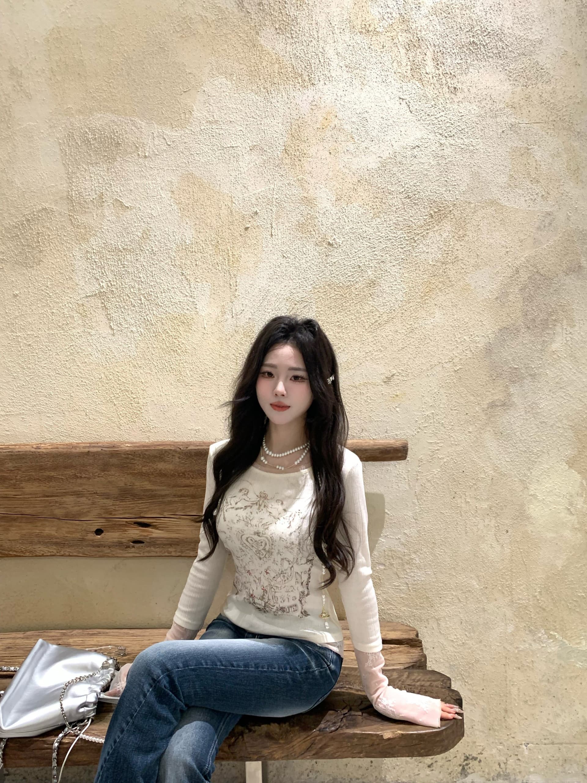 대나무 마디 면 사랑 콩 같은 단락 한 부서 페이크 레이어드 핫픽스 프린트 긴팔 티셔츠 만나는 상세 이미지 14