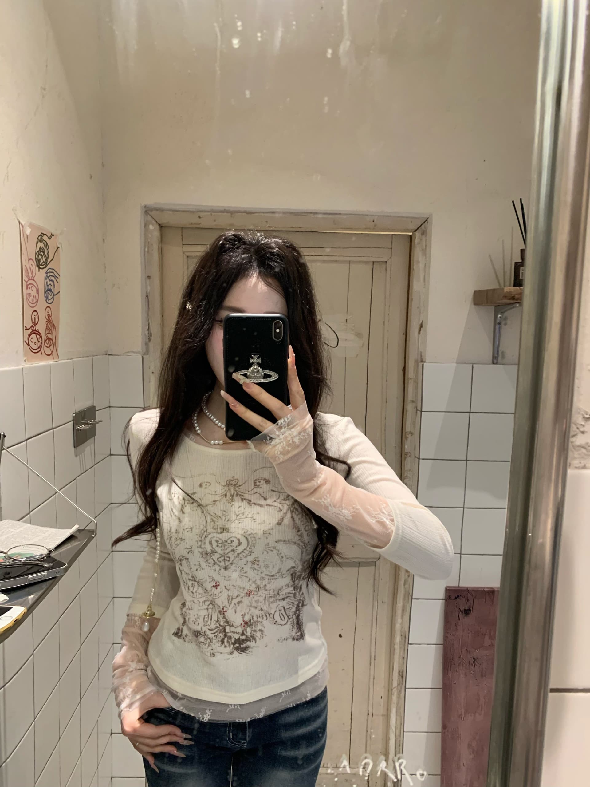 대나무 마디 면 사랑 콩 같은 단락 한 부서 페이크 레이어드 핫픽스 프린트 긴팔 티셔츠 만나는 상세 이미지 22
