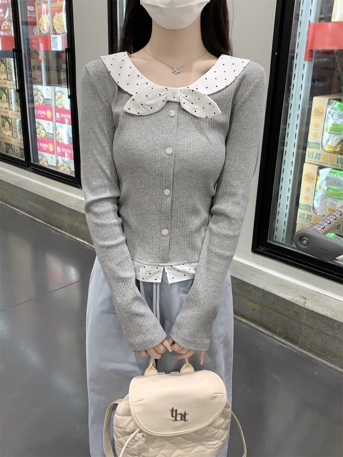 페이크 레이어드 레이스업 나비 매듭 도트 무늬 기본 셔츠 여성 2025 년 가을 겨울 인사이드 가져 가라. 작은 키 몸매 가꾸기 슬림해 보이는 맨위 상세 이미지 10