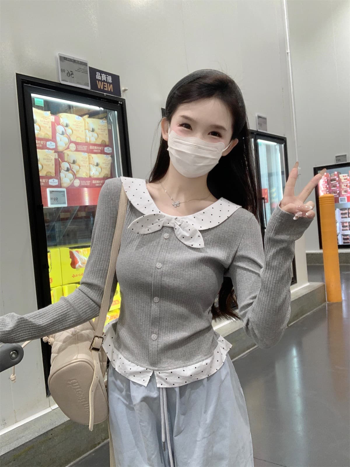 페이크 레이어드 레이스업 나비 매듭 도트 무늬 기본 셔츠 여성 2025 년 가을 겨울 인사이드 가져 가라. 작은 키 몸매 가꾸기 슬림해 보이는 맨위 상세 이미지 11