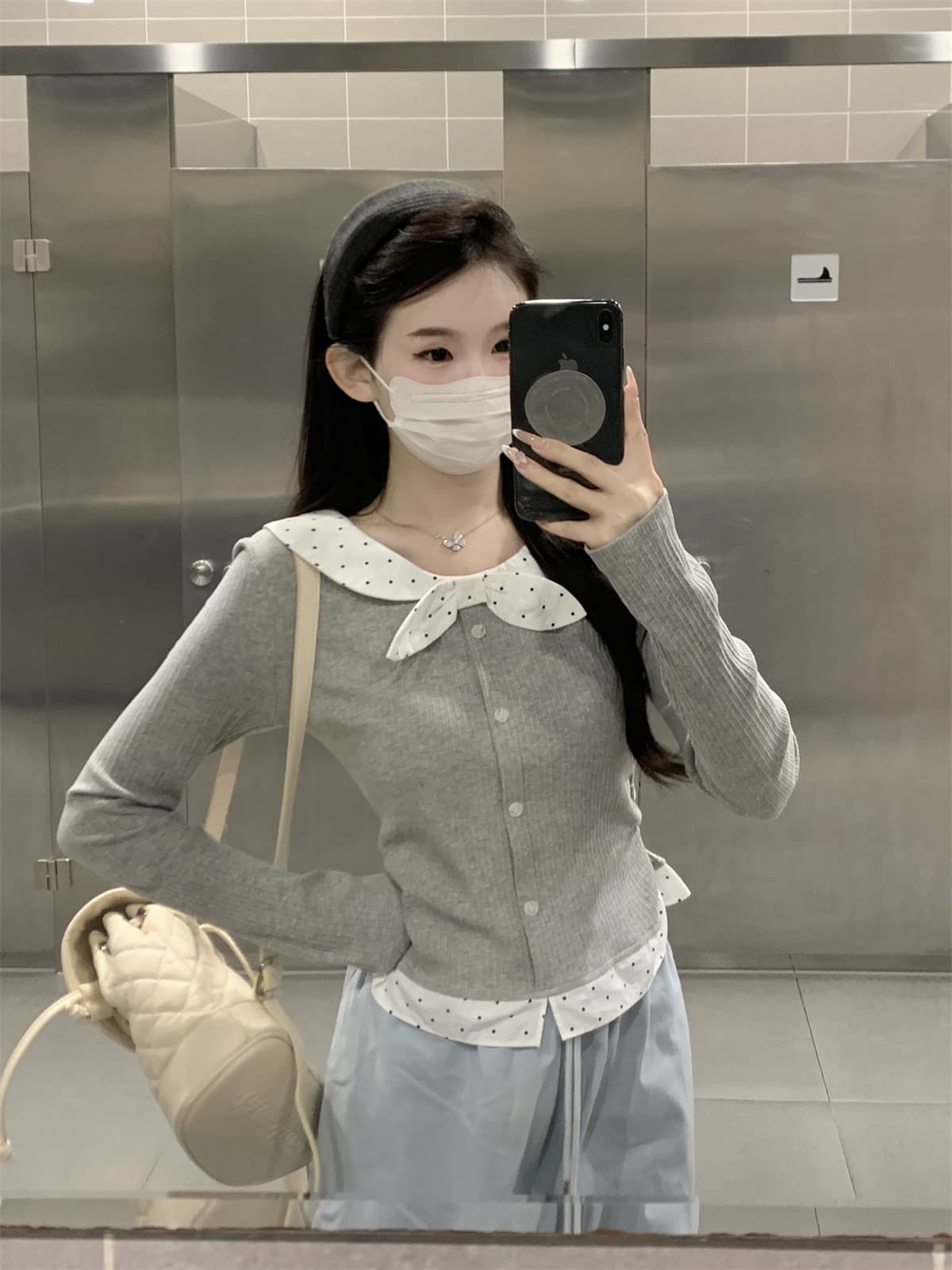 페이크 레이어드 레이스업 나비 매듭 도트 무늬 기본 셔츠 여성 2025 년 가을 겨울 인사이드 가져 가라. 작은 키 몸매 가꾸기 슬림해 보이는 맨위 상세 이미지 14