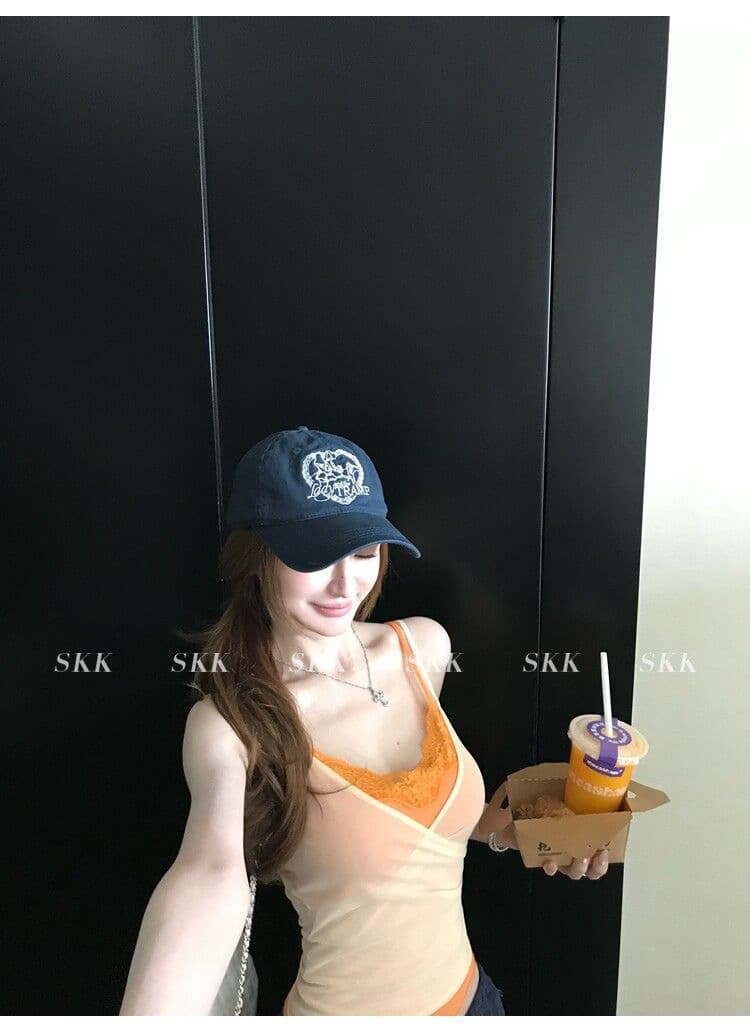 하트 비트 바 리 90g 아세트산 순수한 욕망 핫걸 스택 착용 페이크 레이어드 레이스 캐미솔 여름 상세 이미지 19