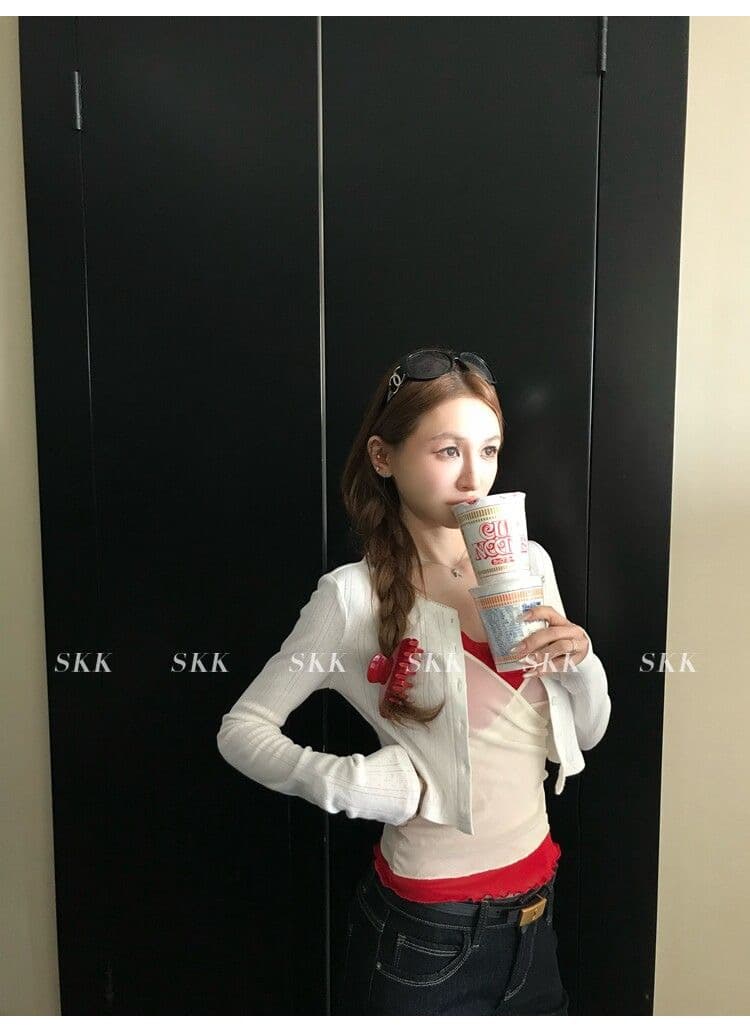 하트 비트 바 리 90g 아세트산 순수한 욕망 핫걸 스택 착용 페이크 레이어드 레이스 캐미솔 여름 상세 이미지 20