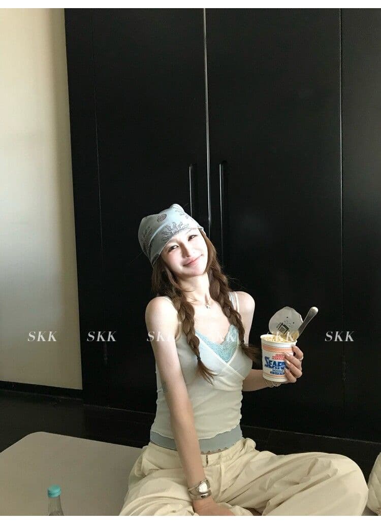 하트 비트 바 리 90g 아세트산 순수한 욕망 핫걸 스택 착용 페이크 레이어드 레이스 캐미솔 여름 상세 이미지 23