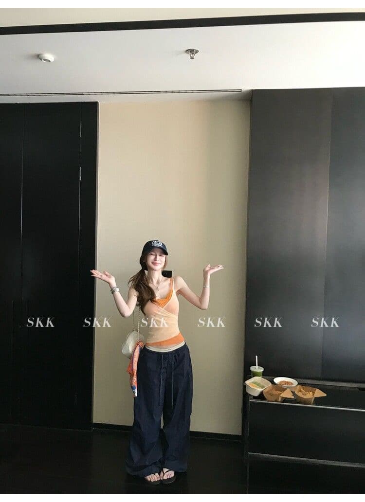 하트 비트 바 리 90g 아세트산 순수한 욕망 핫걸 스택 착용 페이크 레이어드 레이스 캐미솔 여름 상세 이미지 26