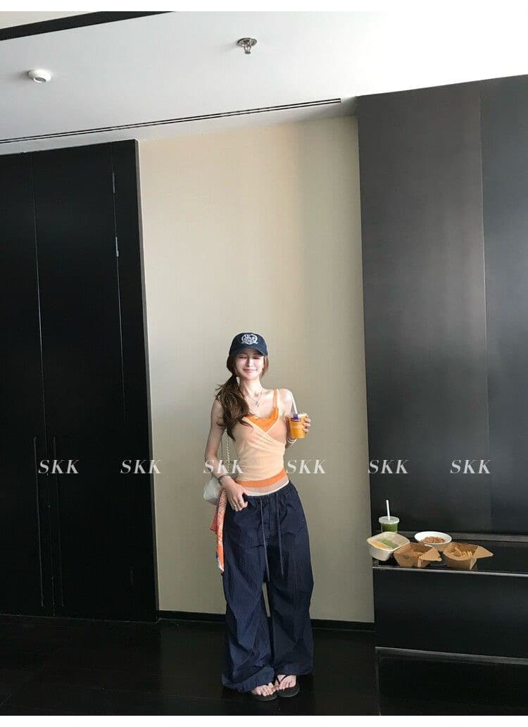하트 비트 바 리 90g 아세트산 순수한 욕망 핫걸 스택 착용 페이크 레이어드 레이스 캐미솔 여름 상세 이미지 28
