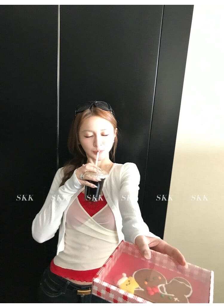 하트 비트 바 리 90g 아세트산 순수한 욕망 핫걸 스택 착용 페이크 레이어드 레이스 캐미솔 여름 상세 이미지 29