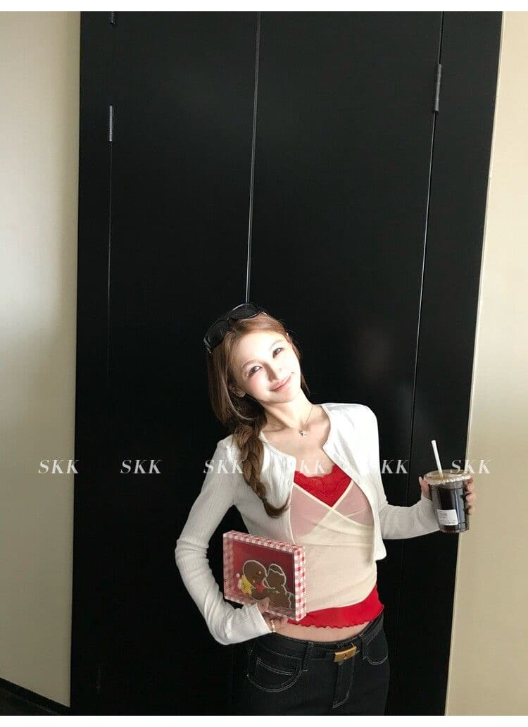 하트 비트 바 리 90g 아세트산 순수한 욕망 핫걸 스택 착용 페이크 레이어드 레이스 캐미솔 여름 상세 이미지 30