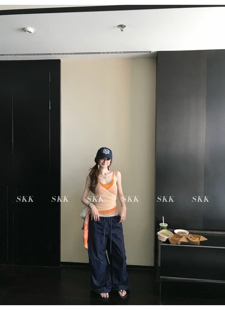 하트 비트 바 리 90g 아세트산 순수한 욕망 핫걸 스택 착용 페이크 레이어드 레이스 캐미솔 여름 상세 이미지 36