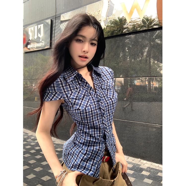 반팔 여성 셔츠 여름 중요 경우 작은 셔츠 프랑스식 맨위 핑크색 몸매 가꾸기 셔츠 이미지 4