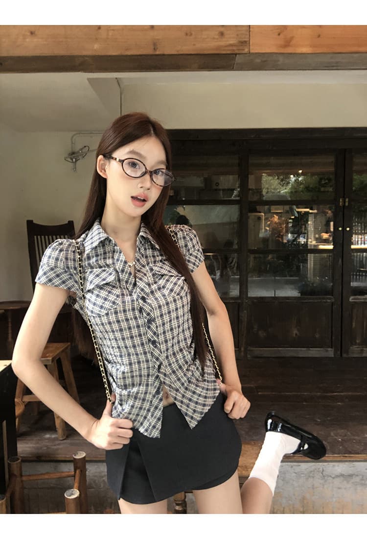반팔 여성 셔츠 여름 중요 경우 작은 셔츠 프랑스식 맨위 핑크색 몸매 가꾸기 셔츠 상세 이미지 39
