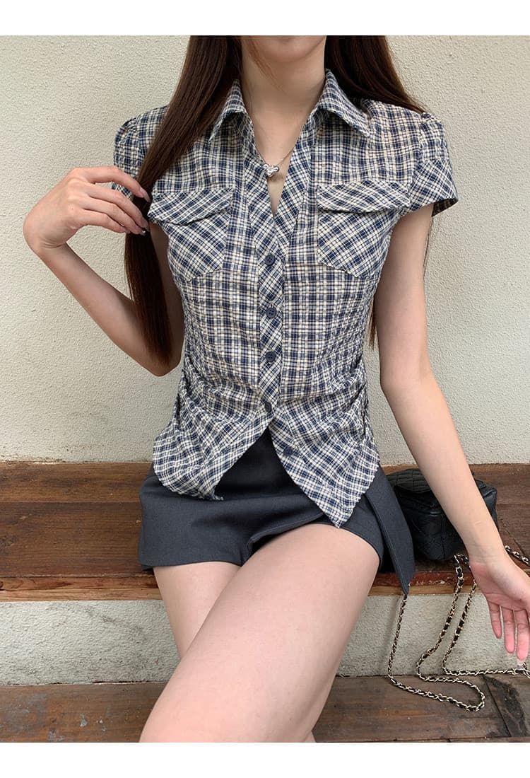 반팔 여성 셔츠 여름 중요 경우 작은 셔츠 프랑스식 맨위 핑크색 몸매 가꾸기 셔츠 상세 이미지 48