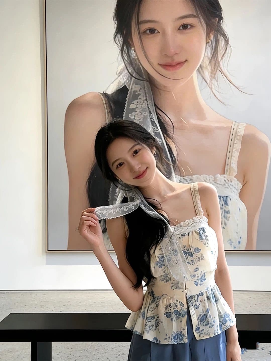 한 부서 꽃무늬 레이스 조각 캐미솔 여름 해변가 휴가 바람 허리 수축 슬림해 보이는 고유 한 아름다운 맨위 이미지 2