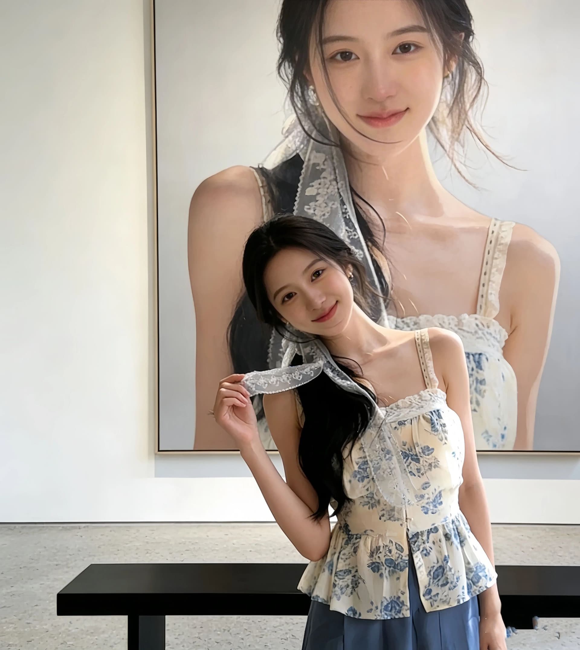 한 부서 꽃무늬 레이스 조각 캐미솔 여름 해변가 휴가 바람 허리 수축 슬림해 보이는 고유 한 아름다운 맨위 상세 이미지 9