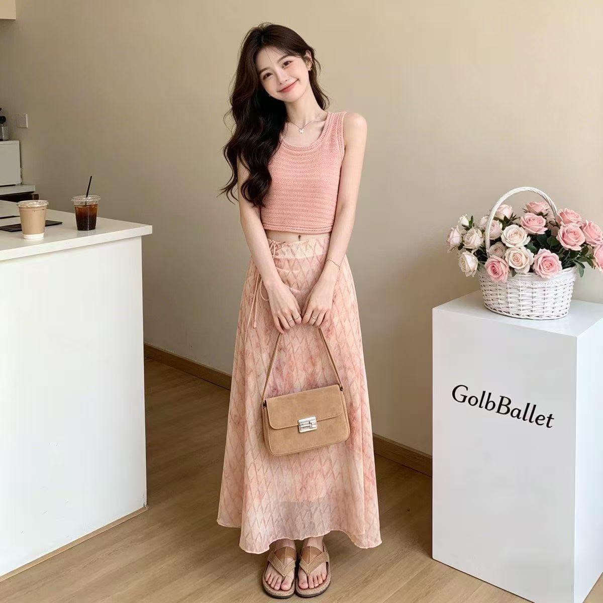 2026 슈퍼 화재 연령 감소 세트 여성 여름 새로운 휴가 바람 민소매 조끼 체크무늬 반신 스커트 투피스 세트 아름다운 이미지 4
