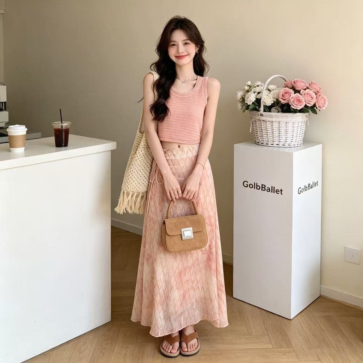 2026 슈퍼 화재 연령 감소 세트 여성 여름 새로운 휴가 바람 민소매 조끼 체크무늬 반신 스커트 투피스 세트 아름다운 상세 이미지 4