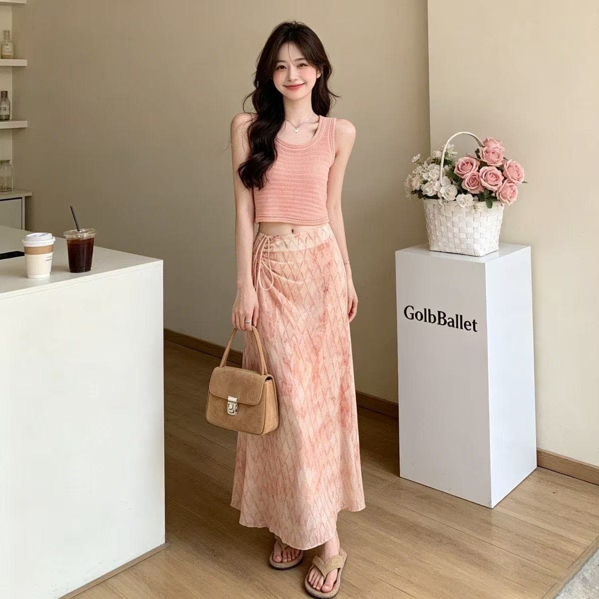 2026 슈퍼 화재 연령 감소 세트 여성 여름 새로운 휴가 바람 민소매 조끼 체크무늬 반신 스커트 투피스 세트 아름다운 상세 이미지 5