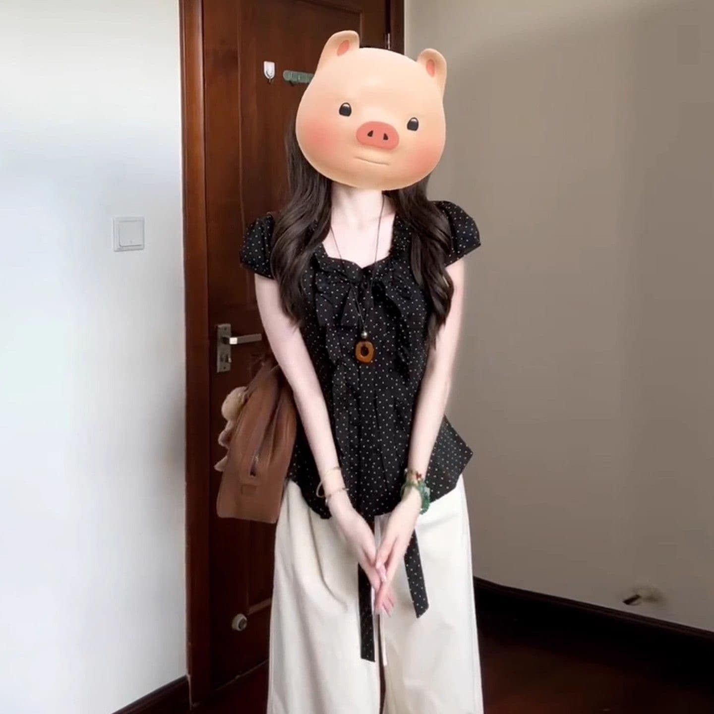 고급 나비 넥타이 반팔 도트 무늬 버블 셔츠 여름 쇼트 스타일 허리 수축 슬림해 보이는 품격 아름다운 맨위 이미지 3
