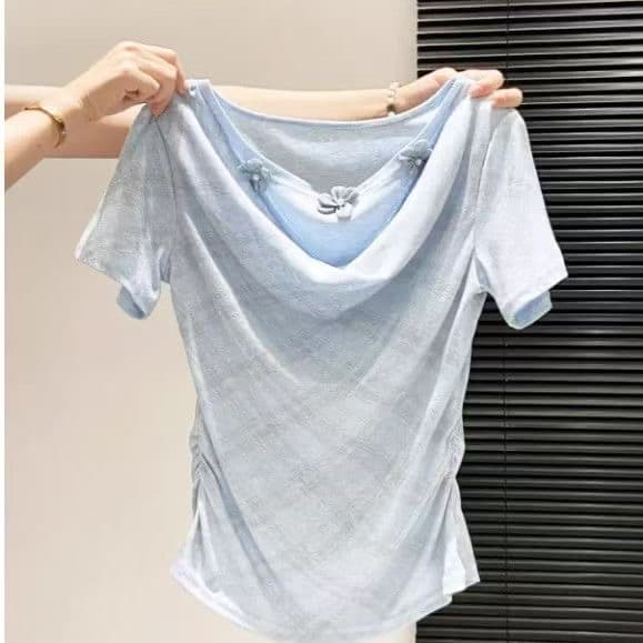 체크무늬 한 부서 페이크 레이어드 순수한 욕망 주름 반팔 티셔츠 여성 여름 몸매 가꾸기 허리 수축 맨위 핫걸 품격 다용도 상세 이미지 2