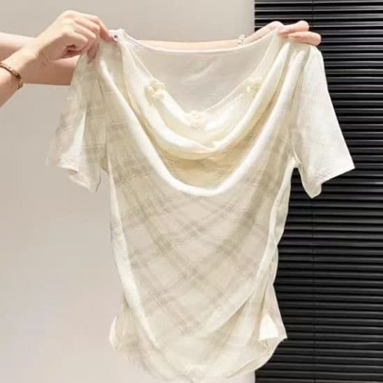 체크무늬 한 부서 페이크 레이어드 순수한 욕망 주름 반팔 티셔츠 여성 여름 몸매 가꾸기 허리 수축 맨위 핫걸 품격 다용도 상세 이미지 7