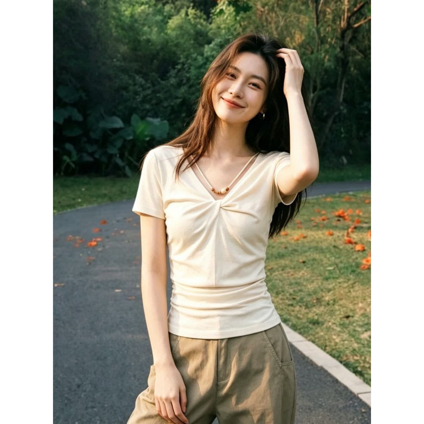 사람들 면 260 그램 한 부서 부드러운 바람 프릴 캐미솔 레이스업 오픈 가디건 맨위 투피스 세트 이미지 4