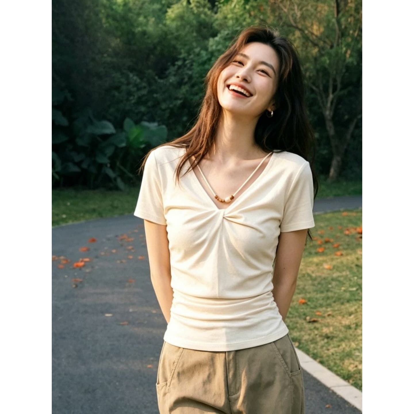 사람들 면 260 그램 한 부서 부드러운 바람 프릴 캐미솔 레이스업 오픈 가디건 맨위 투피스 세트 이미지 3