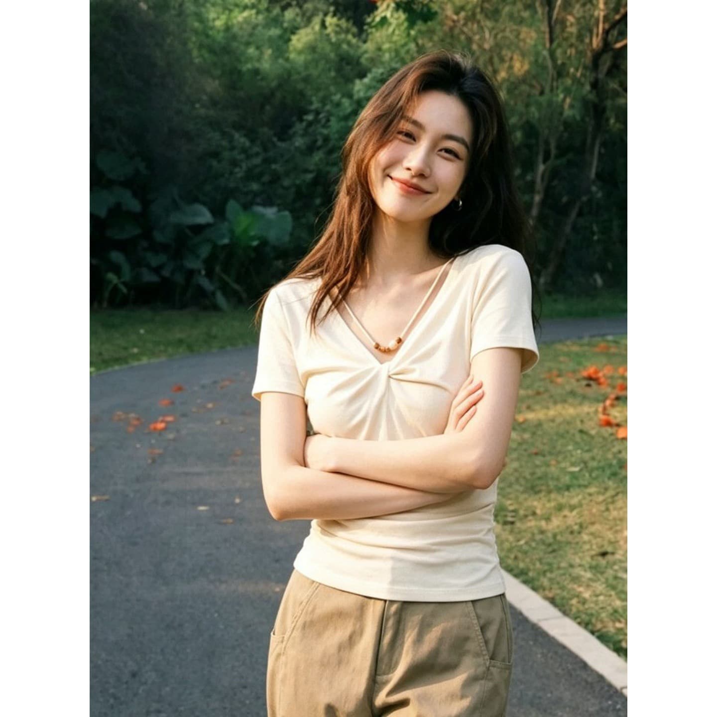 사람들 면 260 그램 한 부서 부드러운 바람 프릴 캐미솔 레이스업 오픈 가디건 맨위 투피스 세트 상세 이미지 2