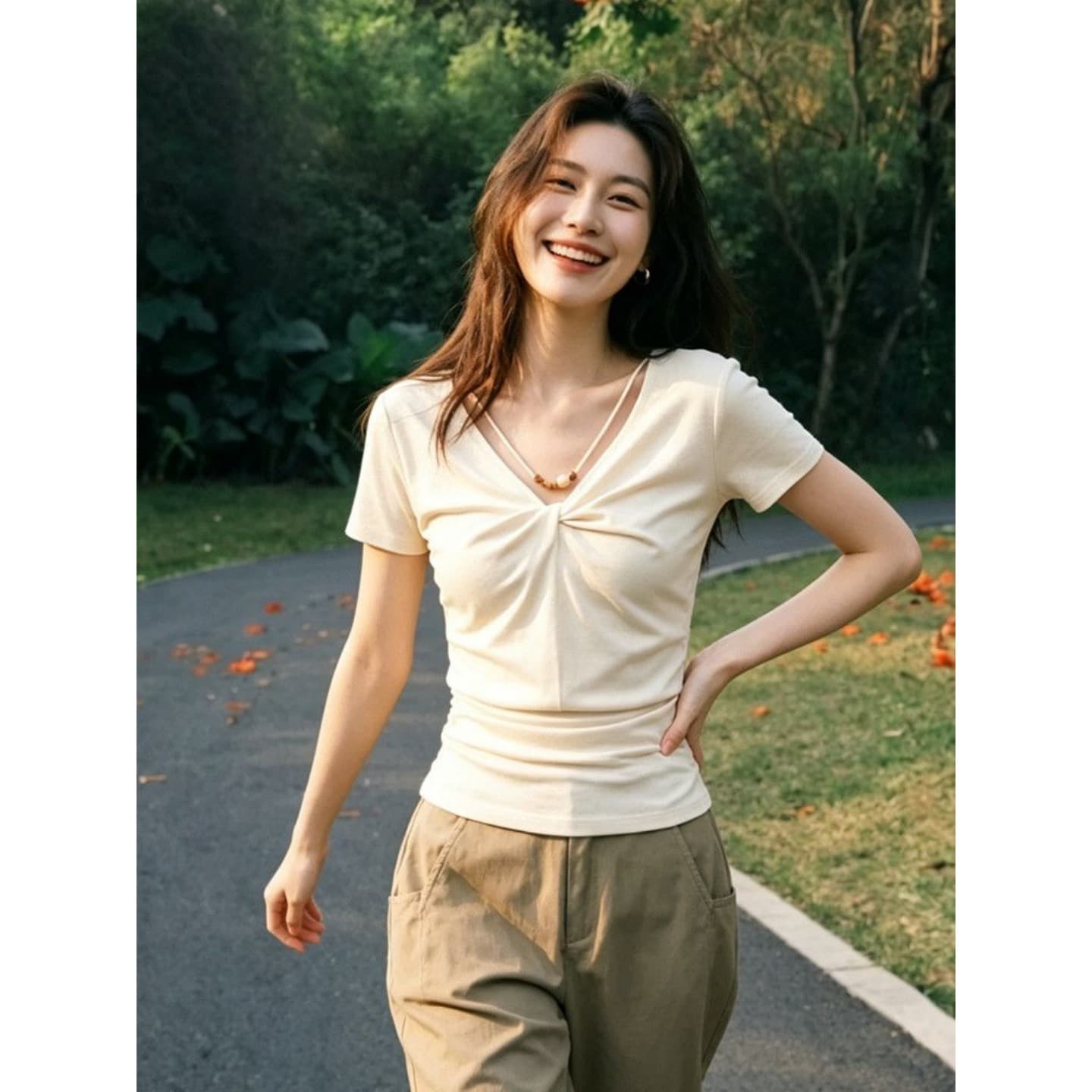 사람들 면 260 그램 한 부서 부드러운 바람 프릴 캐미솔 레이스업 오픈 가디건 맨위 투피스 세트 상세 이미지 5