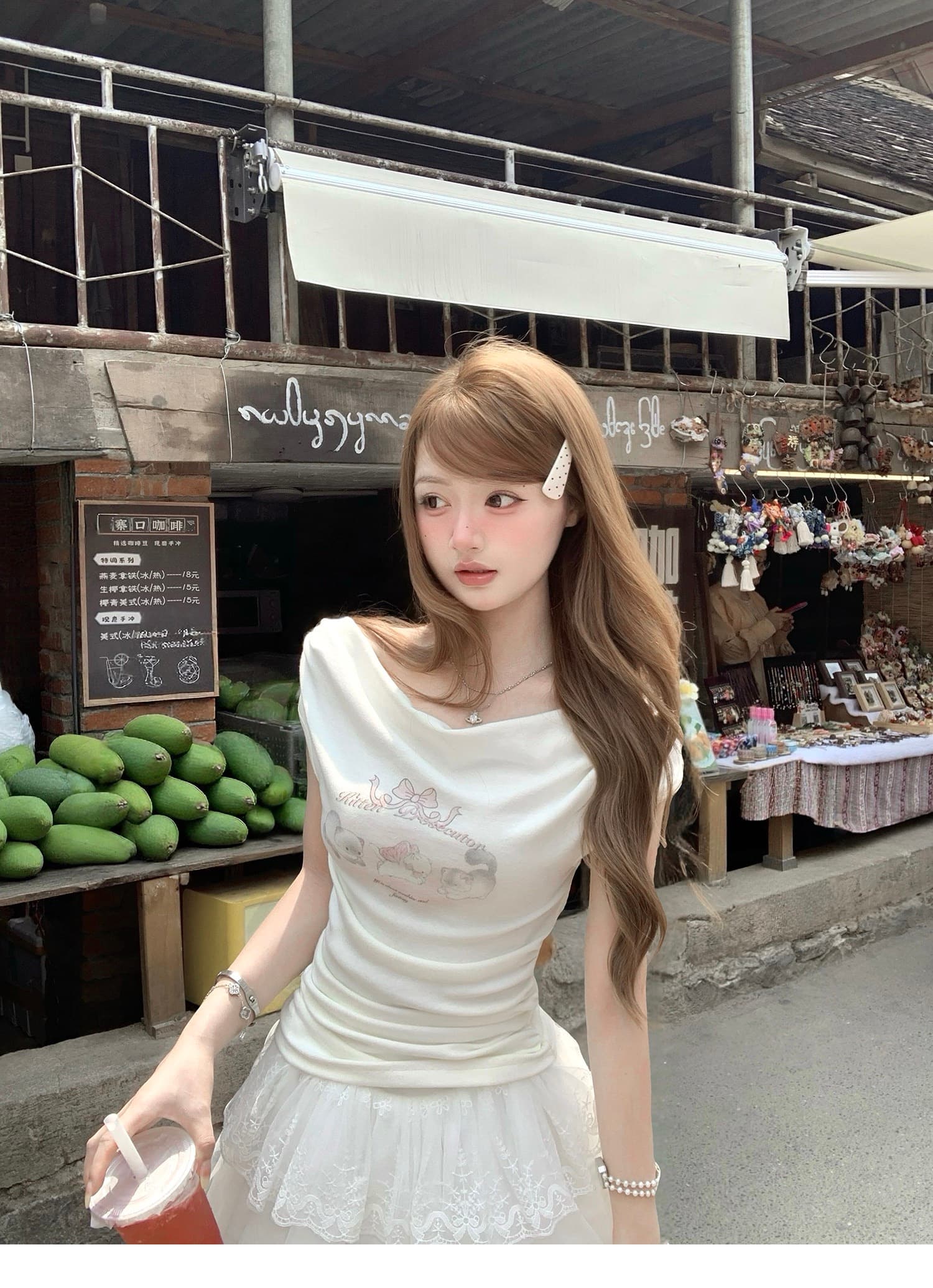260 그램 사람들 면 작은 대중 흔들다 칼라 핫걸 프린트 반팔 여성 티셔츠 2026 새로운 여름 몸매 가꾸기 쇼트 스타일 작은 맨위 상세 이미지 6