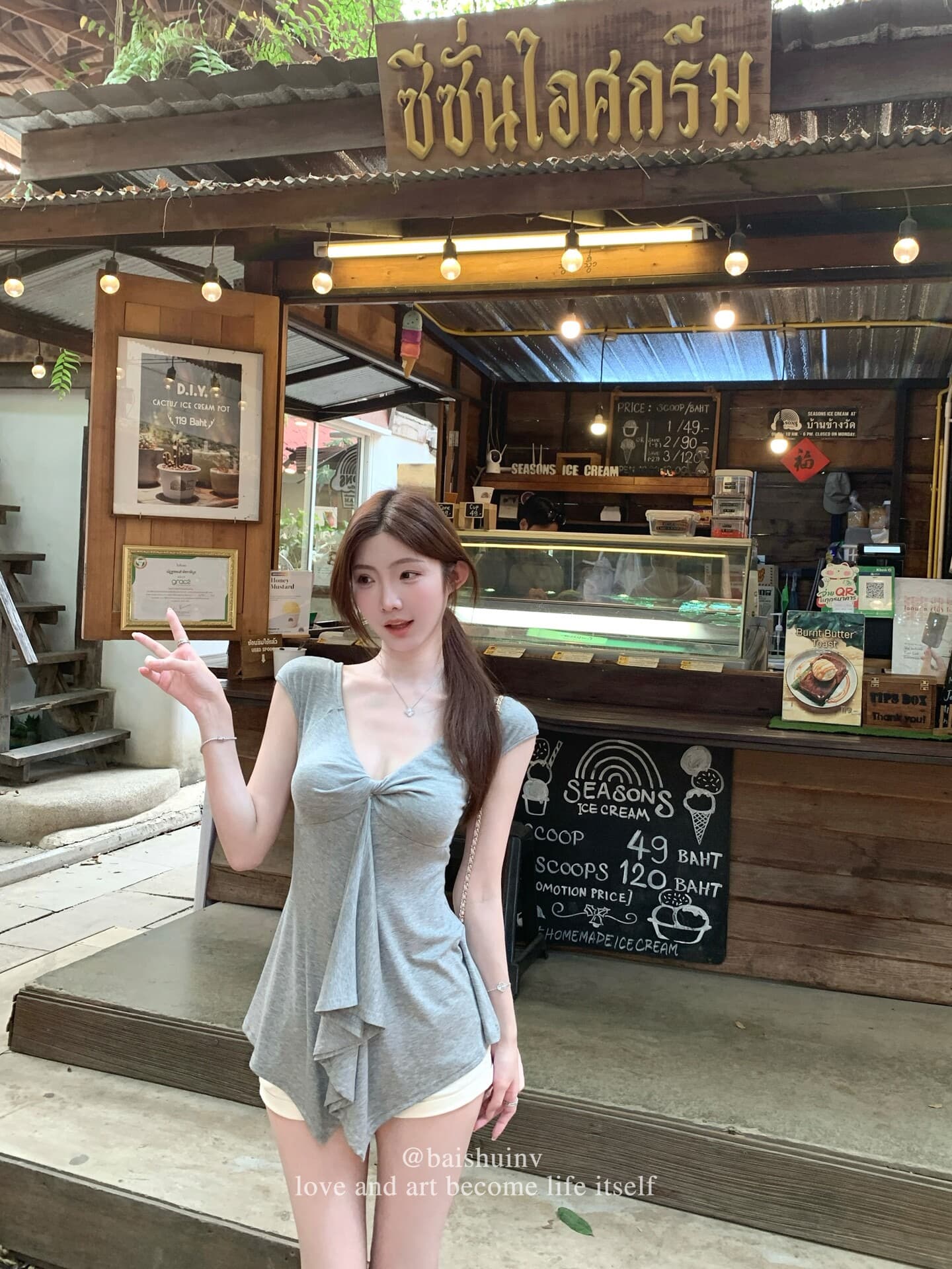 260 그램 사람들 면 십자가 비틀림 디자인 핫걸 티셔츠 여성 여름 캐주얼 바람이 아닙니다. 규칙 허리 수축 도루 가을 센스 맨위 상세 이미지 13
