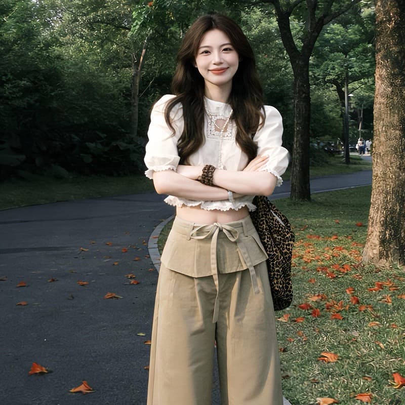 경관 그림 정가 사면 신축 여름 한 부서 디자인 센스 화이트 티셔츠 여성 새로운 작은 키 슈퍼 화재 쇼트 스타일 맨위 이미지 3