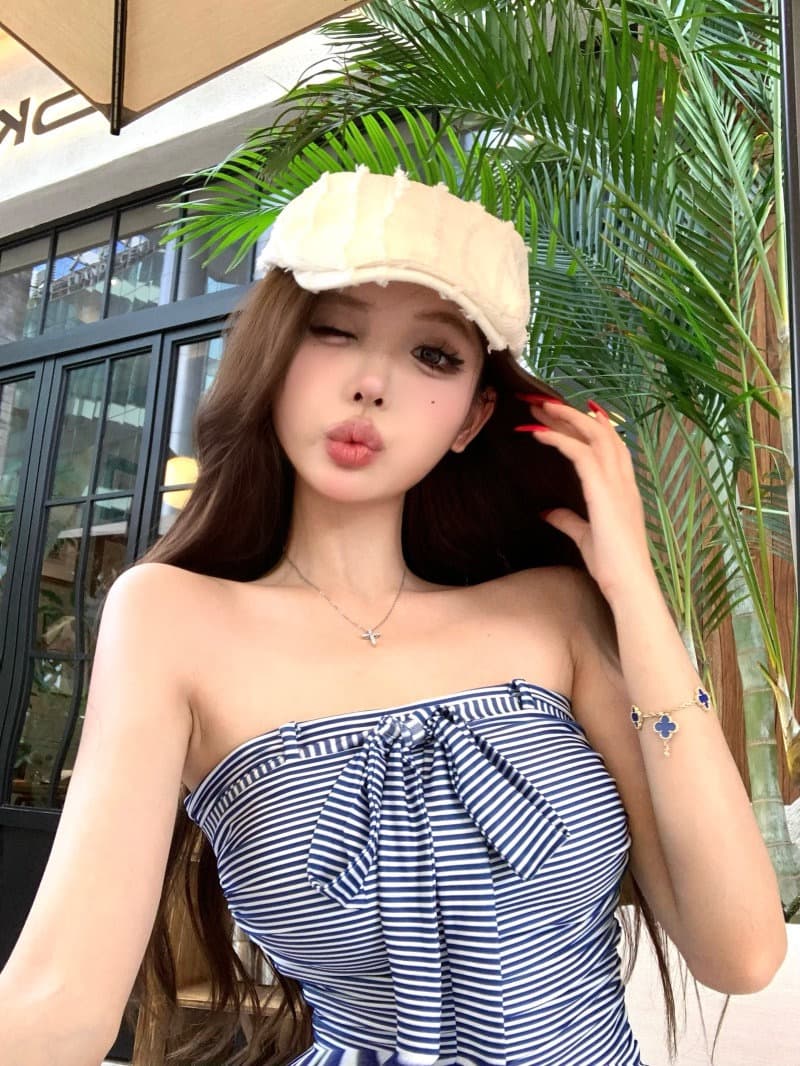한 부서 부드러운 바람 디자인 센스 스트라이프 튜브탑 여성 드레스 여름 새로운 허리 수축 슬림해 보이는 다용도 꽃밭 미니 스커트 상세 이미지 18